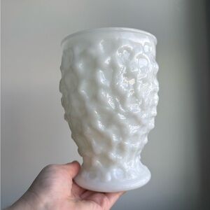 Milk Glass Flower Vase Crinkled White E.O Brody Cleveland Ohio USA MCM Decor